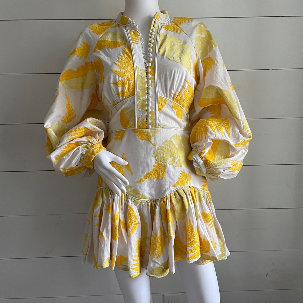 Acler Yellow and White Ruffled Tiered Sundress
